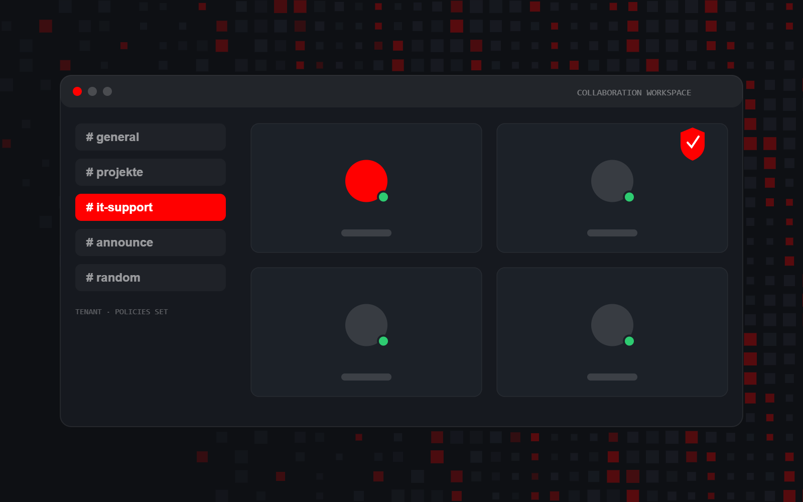 Microsoft Teams rollout — configured collaboration workspace with channels, meeting tiles and governance